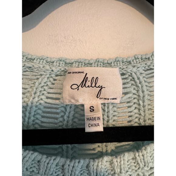 Milly Open Knit Sweater Women’s S Mint Green Sheer Long Sleeve Boho Beachy - Picture 3 of 9